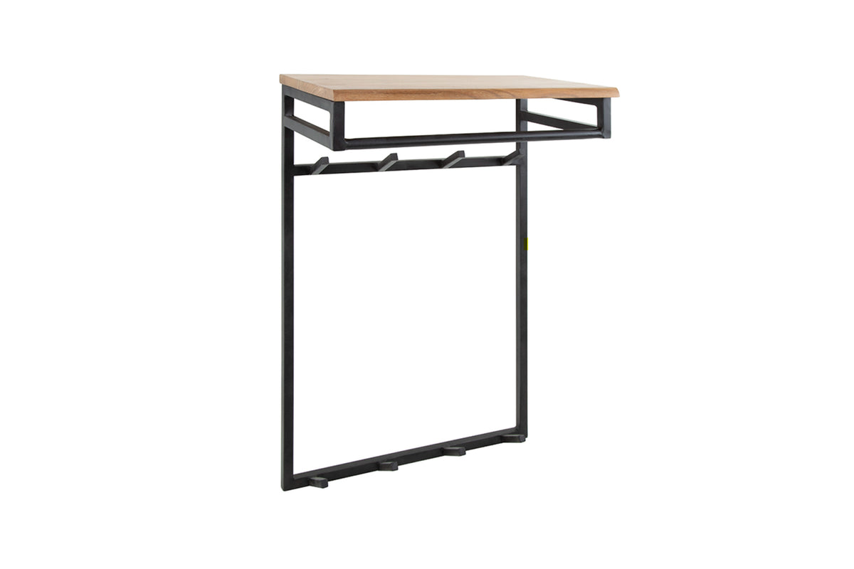 KAWOLA Garderobe ELIARA Akazie Metall Hutablage 8 Haken schwarz
