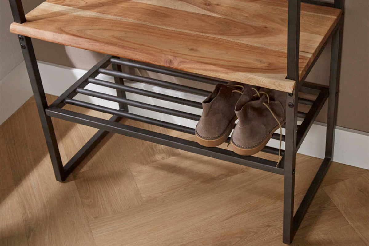KAWOLA Garderobe FLINT Akazie Metall schwarz 1 Ablage