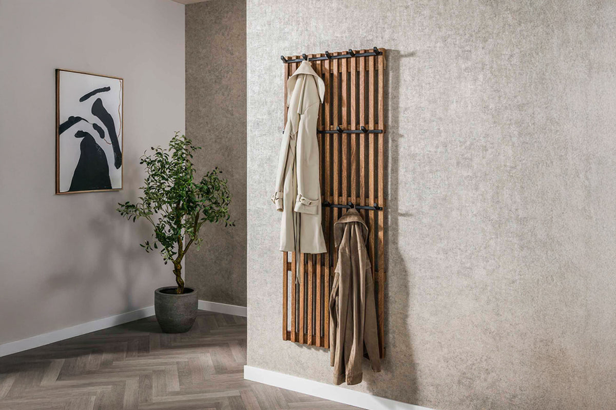 KAWOLA Garderobe JACINTA Mangoholz Metall 14 Haken braun
