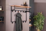 KAWOLA Garderobe NEREA Akazie Metall Hutablage 12 Haken schwarz