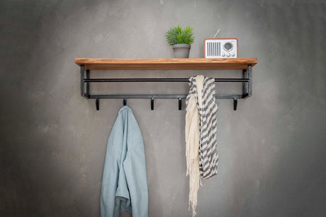 KAWOLA Garderobe NEREA Akazie Metall Hutablage 6 Haken schwarz