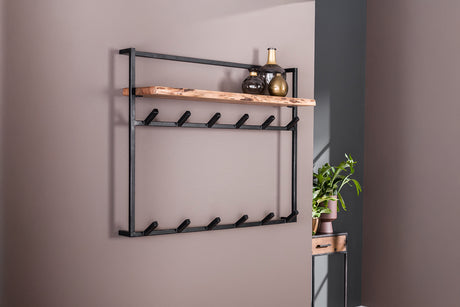 KAWOLA Garderobe RAICA Akazie Metall Hutablage 12 Haken schwarz