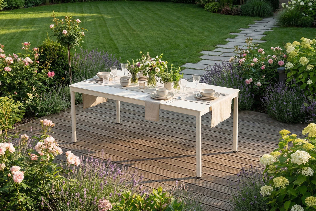 KAWOLA Gartenmöbel Set INDUS 7-tlg. Aluminium cremefarben