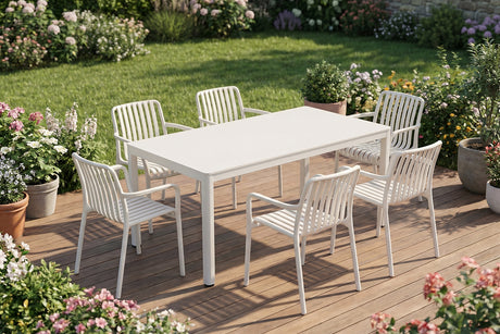 KAWOLA Gartenmöbel Set MIAVA 7-tlg. cremefarben, Tischgestell Aluminium