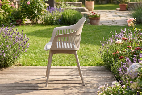 KAWOLA Gartenstuhl ALTEA Outdoor Kunststoff beige mit Kissen