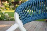 KAWOLA Gartenstuhl KISO Outdoor weiß mit Kissen Rückenlehne Rope dunkelblau