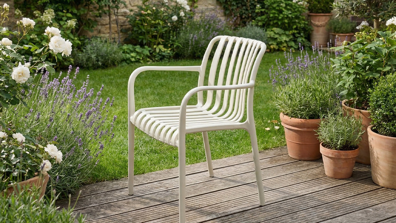 KAWOLA Gartenstuhl MIAVA Outdoor stapelbar Kunststoff cremefarben