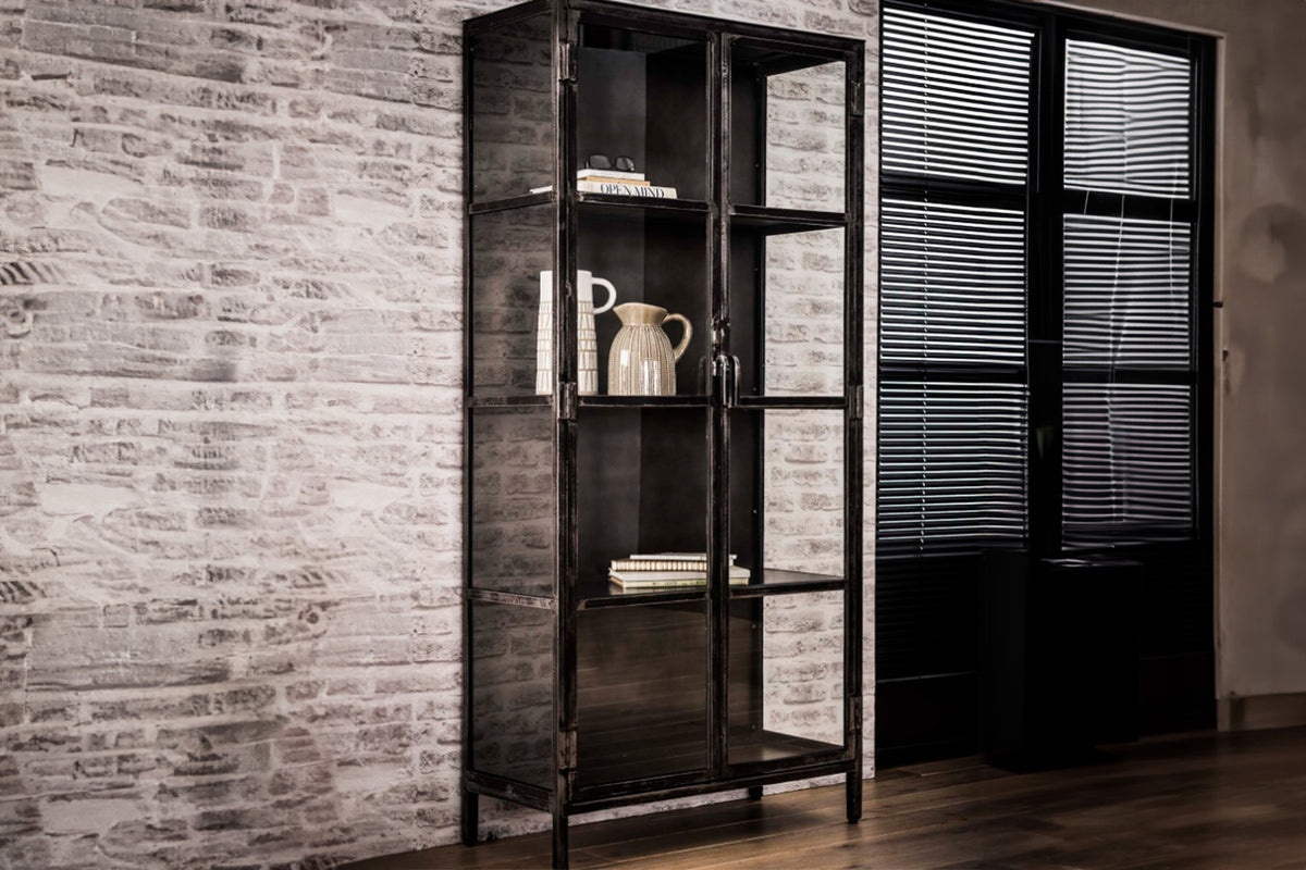 KAWOLA Highboard ARLES Vitrine Metall schwarz 2 Türen