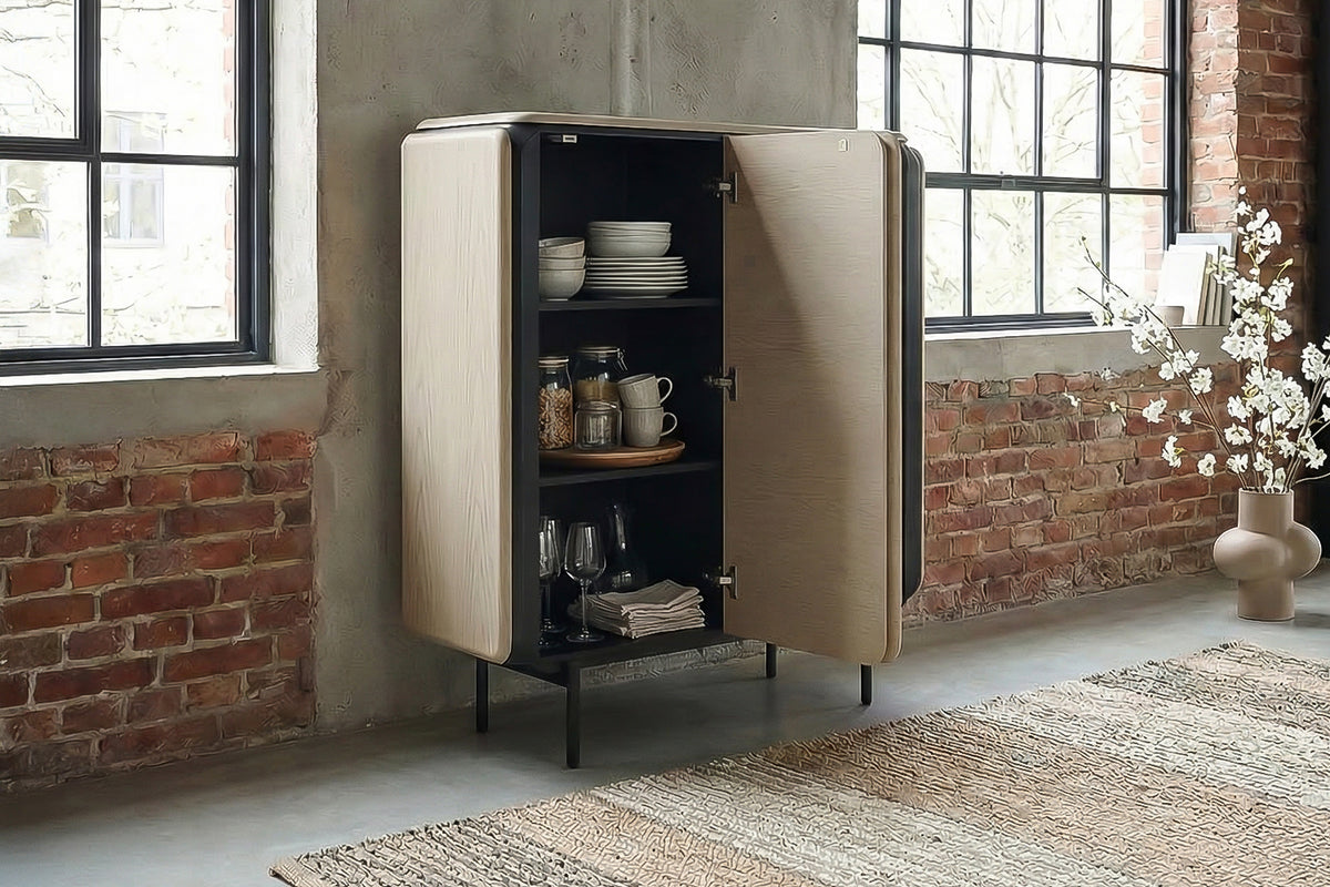 KAWOLA Highboard AVRIL 2 Türen Eiche grau