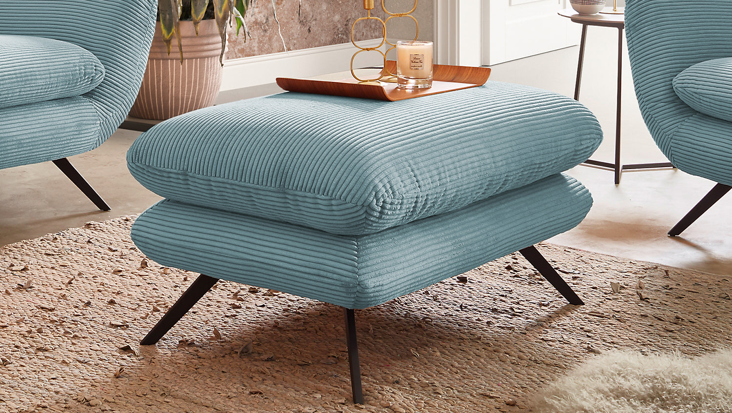 KAWOLA Hocker CHARME Hockerbank Cord hellblau