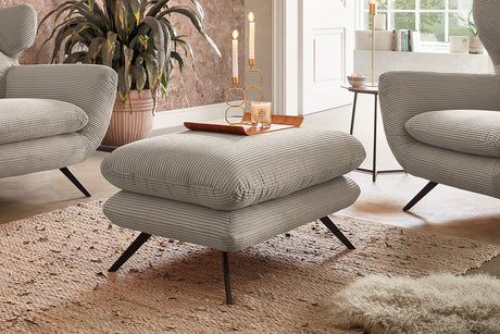 KAWOLA Hocker CHARME Hockerbank Cord steingrau