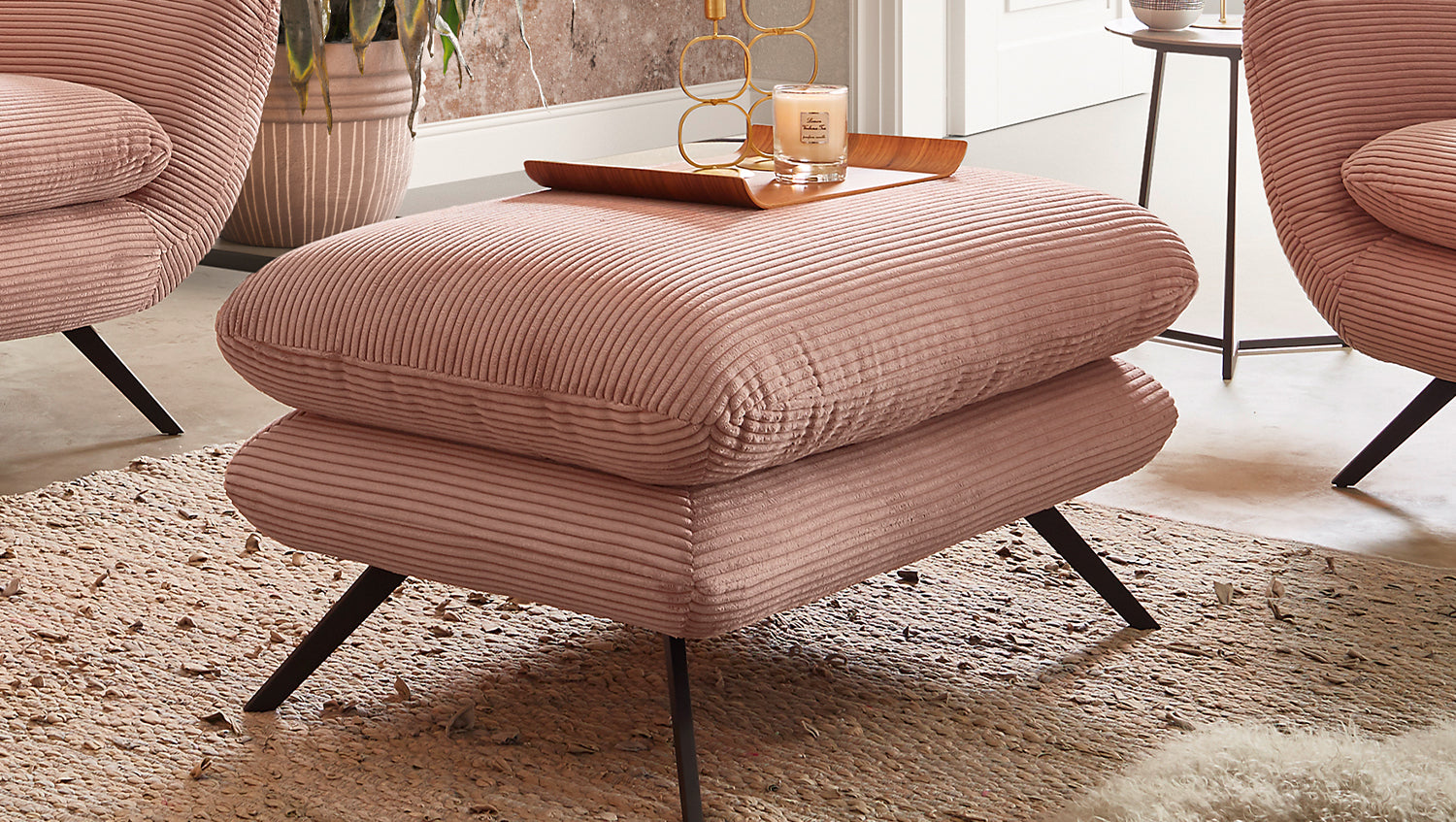 KAWOLA Hocker CHARME Hockerbank groß Cord rosa