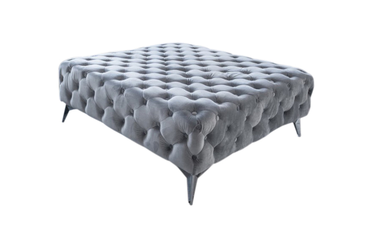 KAWOLA Hocker NARLA Chesterfield Velvet silber
