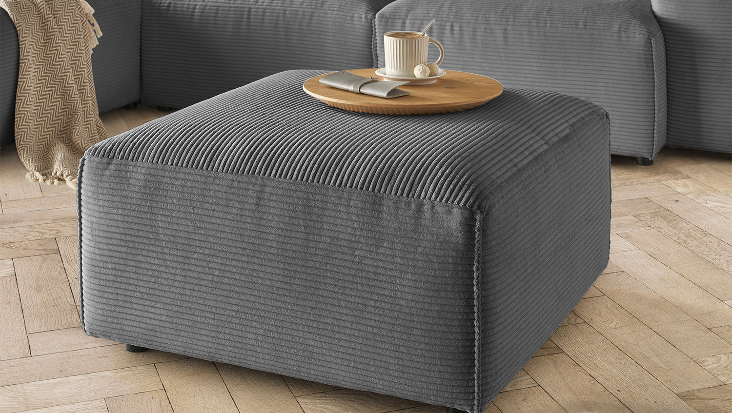KAWOLA Hocker RANI Polsterhocker Cord grau