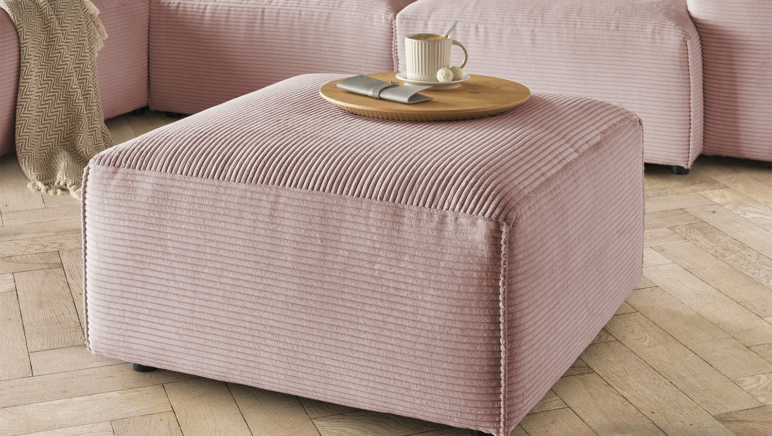KAWOLA Hocker RANI Polsterhocker Cord rosa