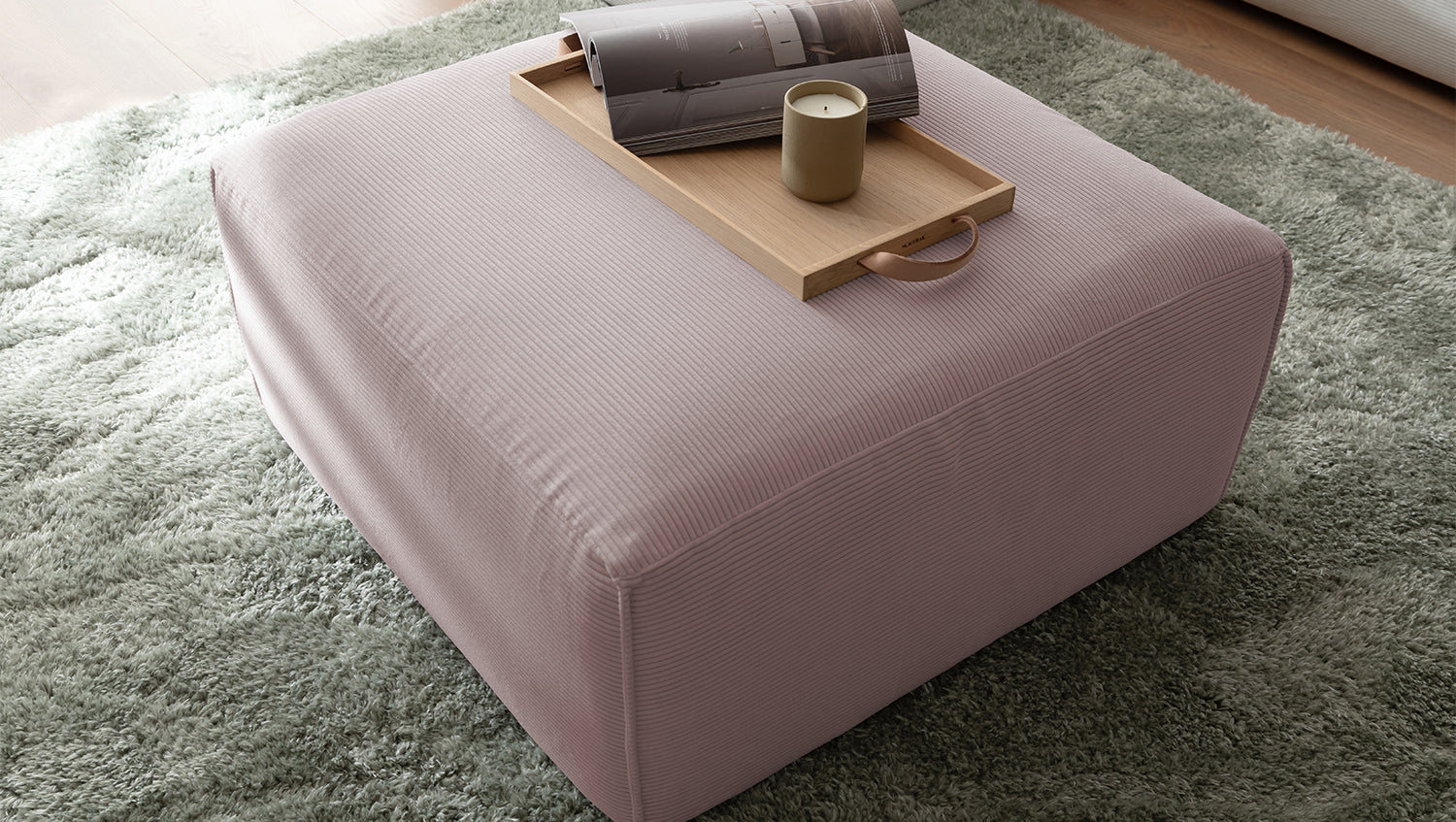 KAWOLA Hocker RANI Polsterhocker Feincord rosa