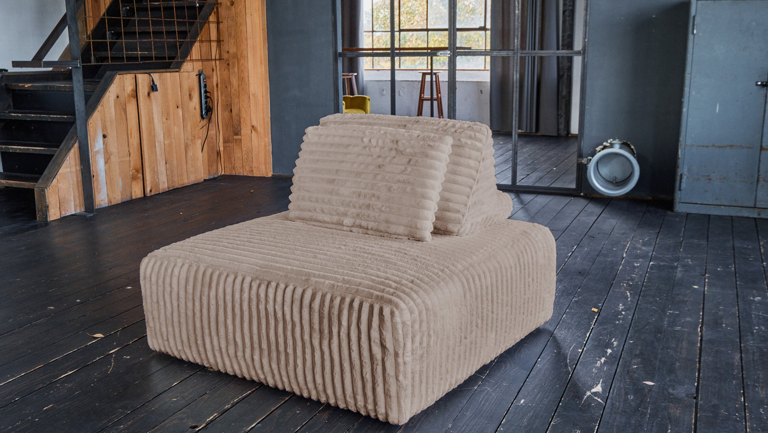 KAWOLA Hocker WIOLO SOFT Polsterhocker mit Rückenkissen Weicher Breitcord taupe