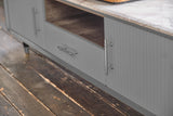 KAWOLA Lowboard MARIA TV-Bank Marmorplatte Kunstleder grau