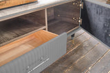 KAWOLA Lowboard MARIA TV-Bank Marmorplatte Kunstleder grau