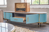 KAWOLA Lowboard MARIA TV-Bank Marmorplatte Kunstleder hellblau