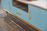 KAWOLA Lowboard MARIA TV-Bank Marmorplatte Kunstleder hellblau