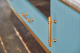 KAWOLA Lowboard MARIA TV-Bank Marmorplatte Kunstleder hellblau