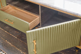 KAWOLA Lowboard MARIA TV-Bank Marmorplatte Kunstleder olivgrün
