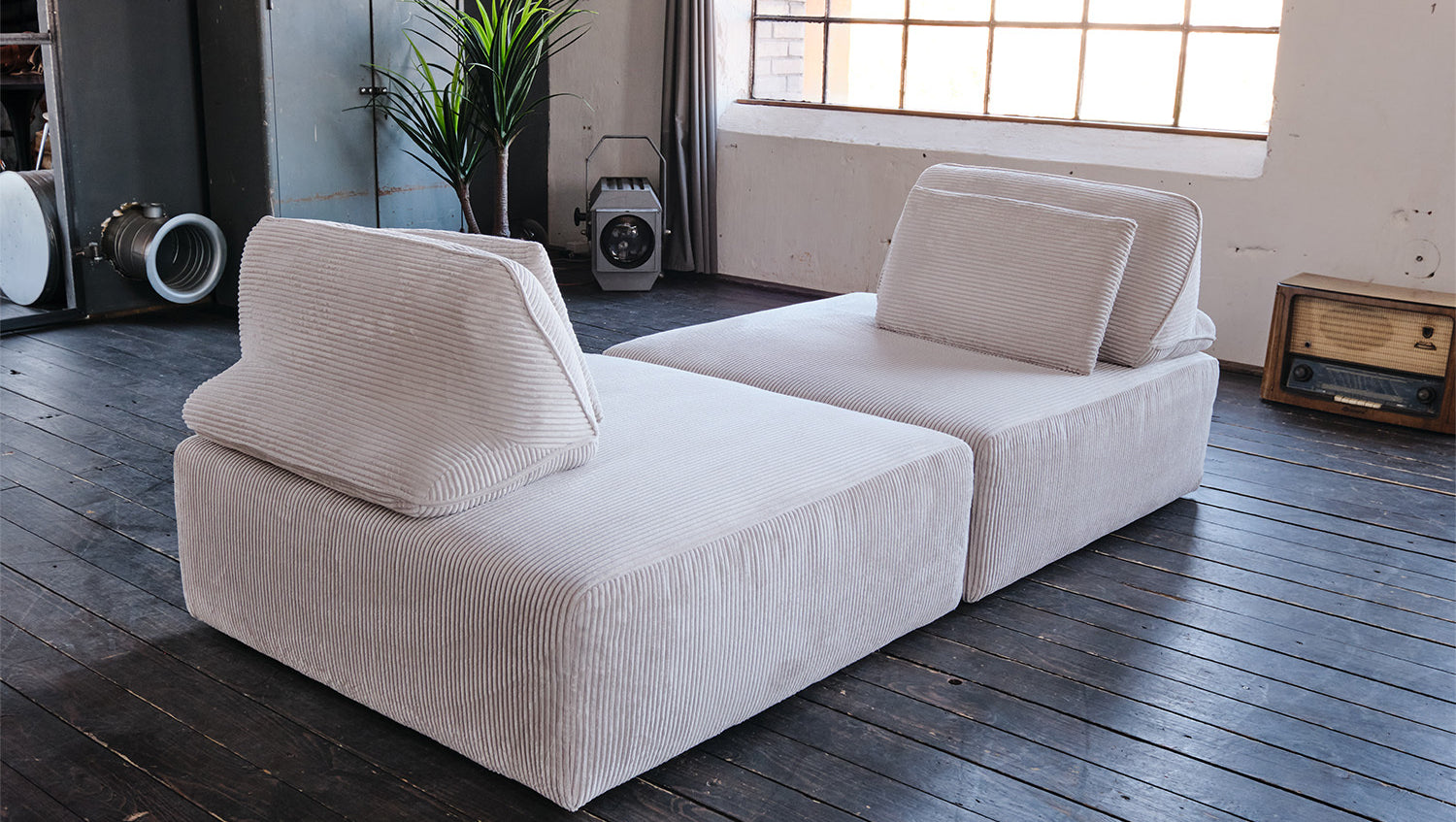 KAWOLA Modulsofa WIOLO SOFT 2 Module 2 Rückenkissen Cord hellgrau