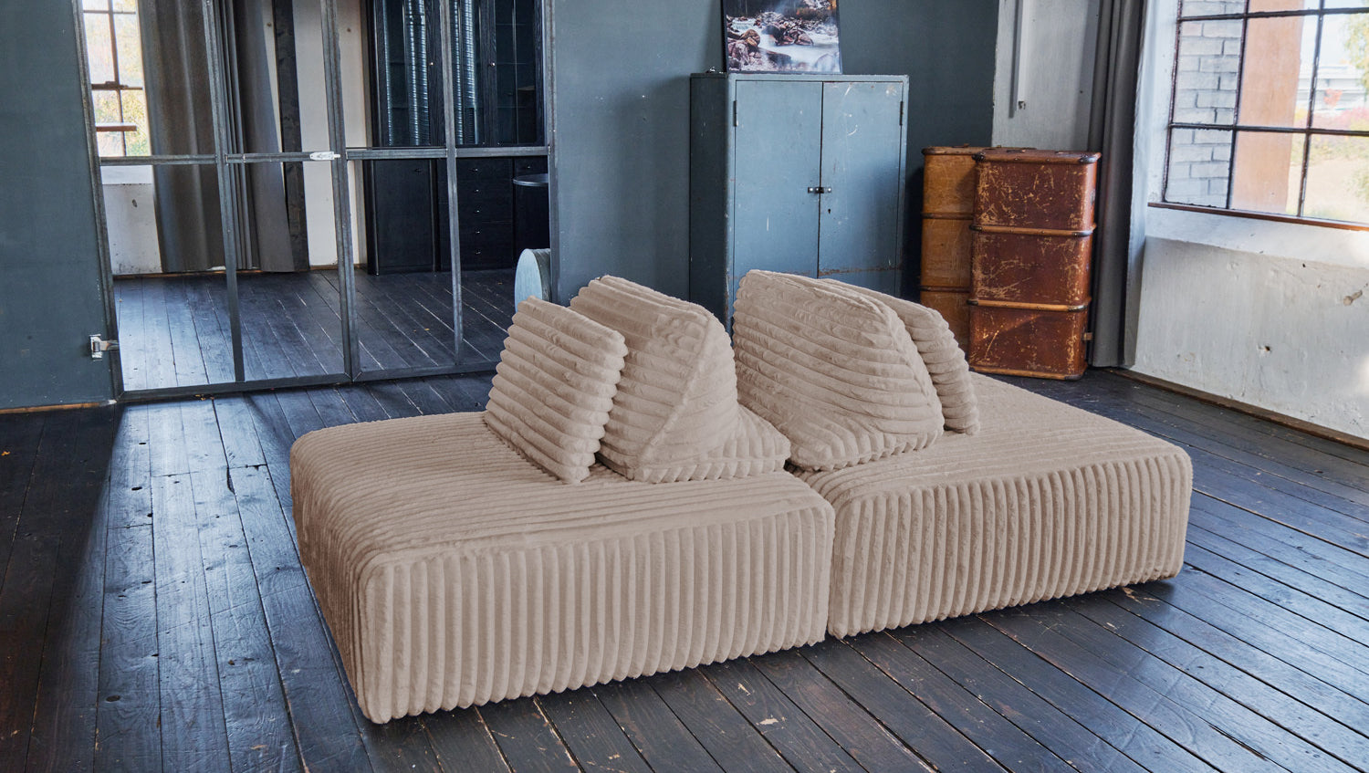 KAWOLA Modulsofa WIOLO SOFT 2 Module 2 Rückenkissen Weicher Breitcord taupe
