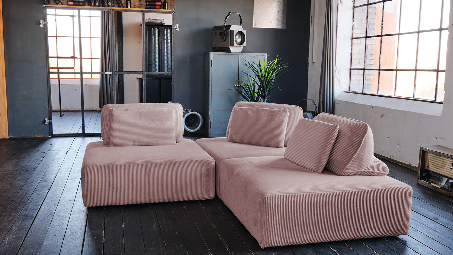 KAWOLA Modulsofa WIOLO SOFT 3 Module 3 Rückenkissen Cord rosa