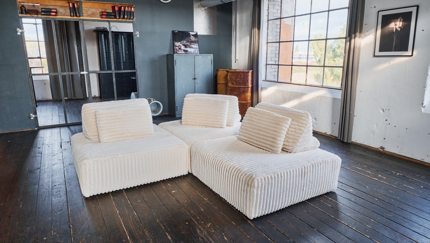 KAWOLA Modulsofa WIOLO SOFT 3 Module 3 Rückenkissen Weicher Breitcord cremeweiß