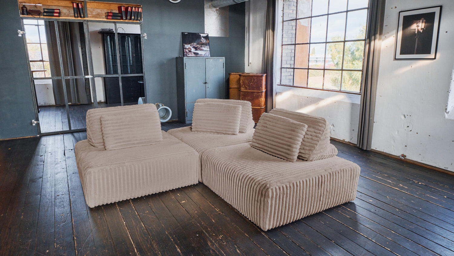 KAWOLA Modulsofa WIOLO SOFT 3 Module 3 Rückenkissen Weicher Breitcord taupe