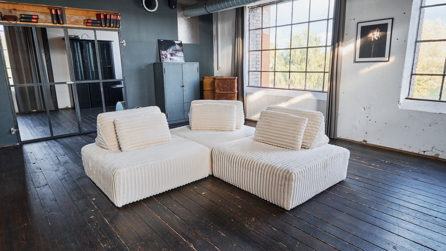 KAWOLA Modulsofa WIOLO SOFT 3 Module 3 Rückenkissen Weicher Breitcord cremeweiß