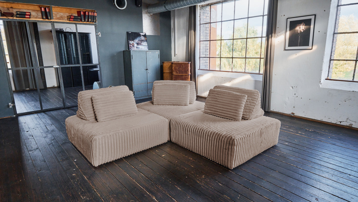 KAWOLA Modulsofa WIOLO SOFT 3 Module 3 Rückenkissen Weicher Breitcord taupe