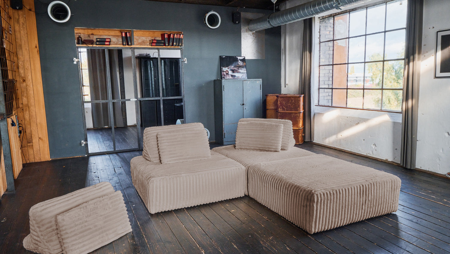 KAWOLA Modulsofa WIOLO SOFT 3 Module 3 Rückenkissen Weicher Breitcord taupe