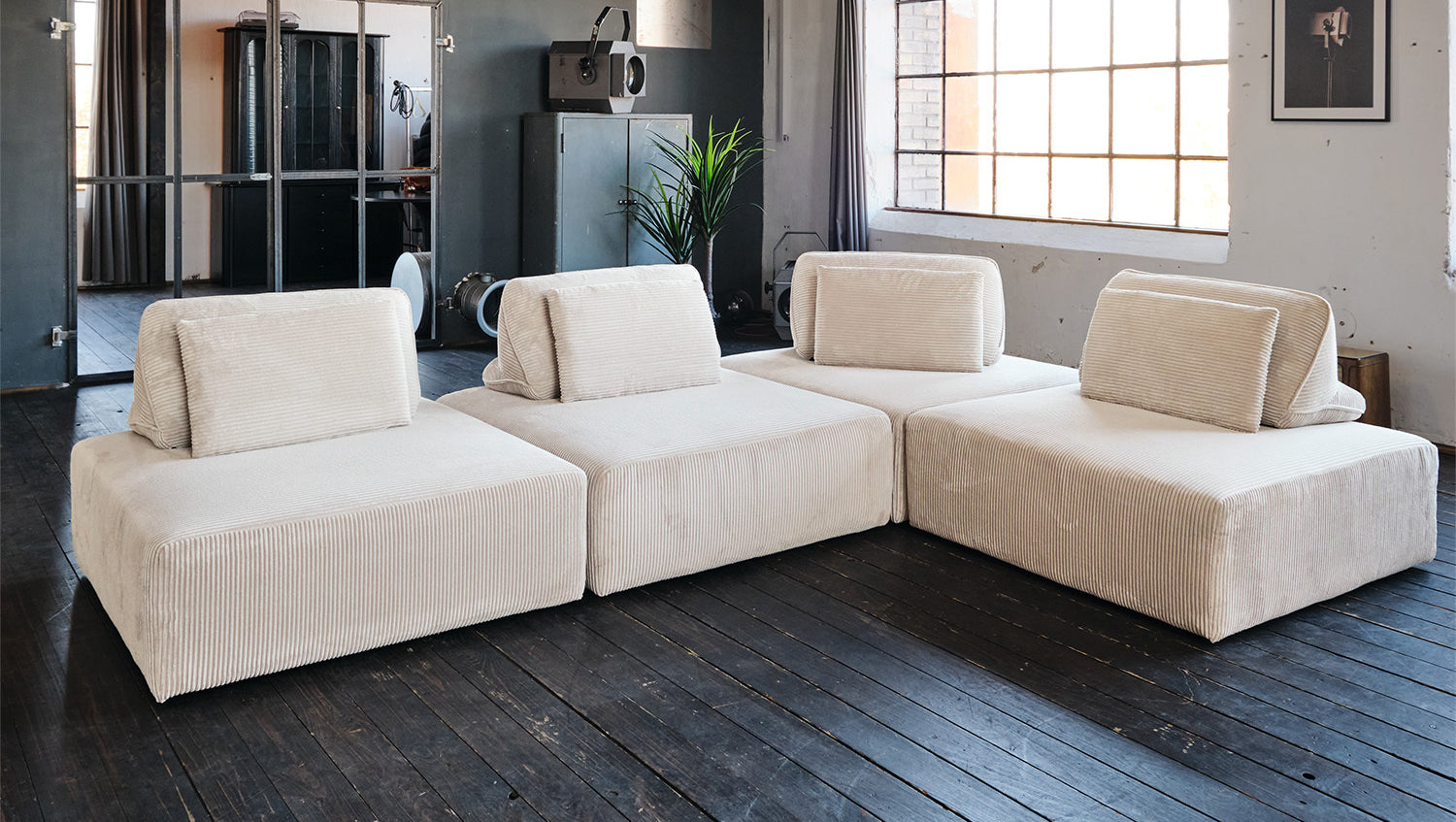 KAWOLA Modulsofa WIOLO SOFT 4 Module 4 Rückenkissen Cord cremeweiß