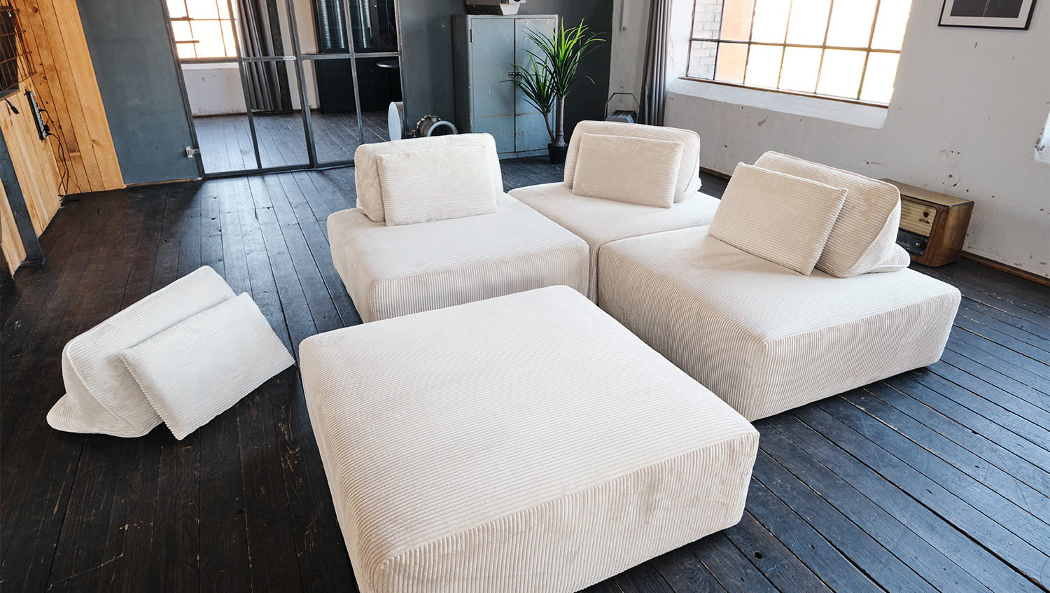 KAWOLA Modulsofa WIOLO SOFT 4 Module 4 Rückenkissen Cord cremeweiß