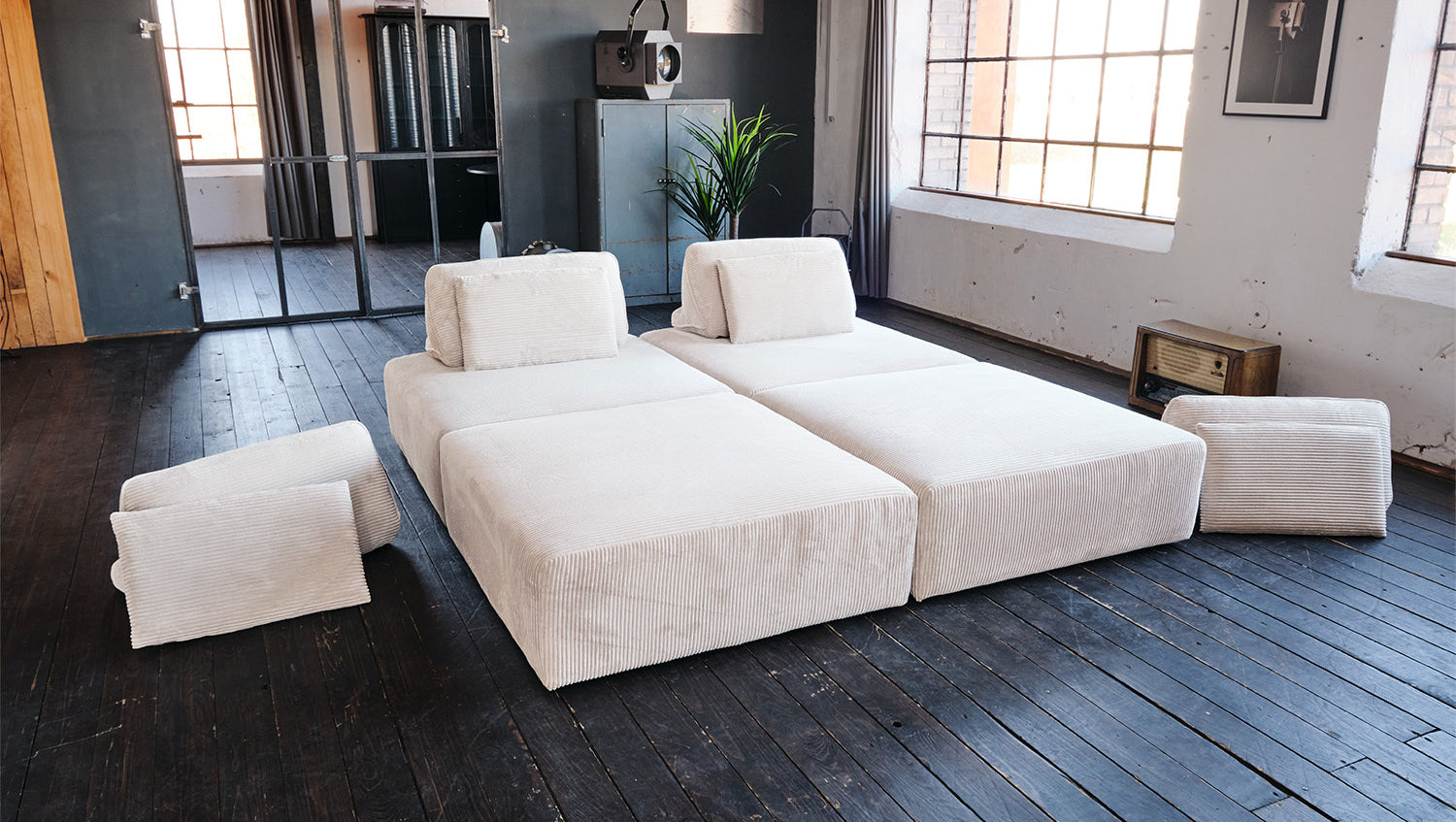 KAWOLA Modulsofa WIOLO SOFT 4 Module 4 Rückenkissen Cord cremeweiß