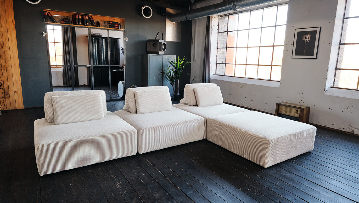 KAWOLA Modulsofa WIOLO SOFT 4 Module 4 Rückenkissen Cord cremeweiß