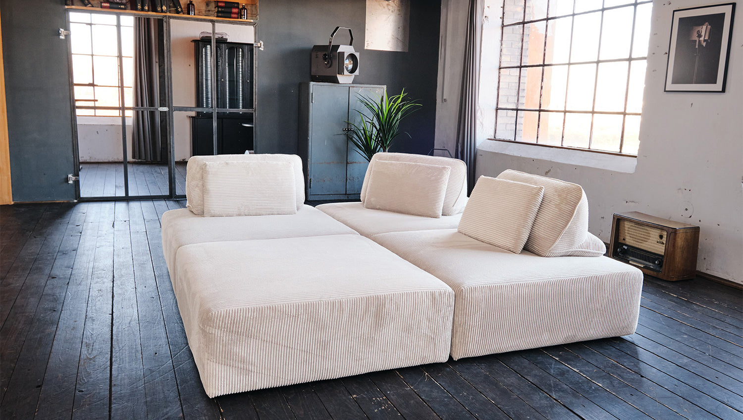 KAWOLA Modulsofa WIOLO SOFT 4 Module 4 Rückenkissen Cord cremeweiß
