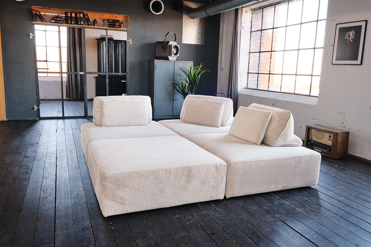 KAWOLA Modulsofa WIOLO SOFT 4 Module 4 Rückenkissen Cord cremeweiß