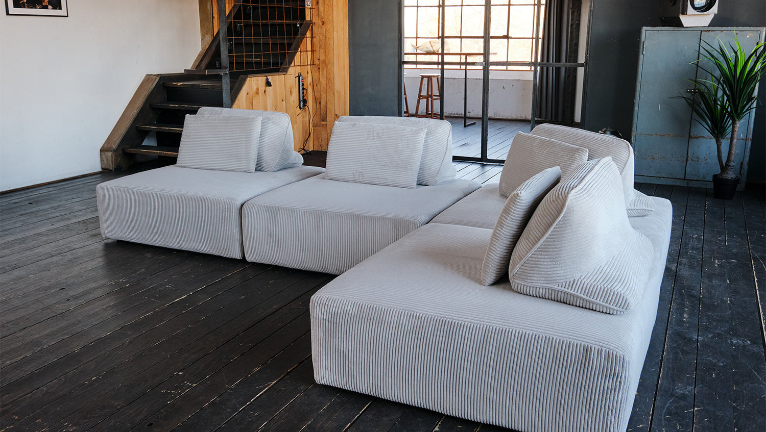 KAWOLA Modulsofa WIOLO SOFT 4 Module 4 Rückenkissen Cord hellgrau