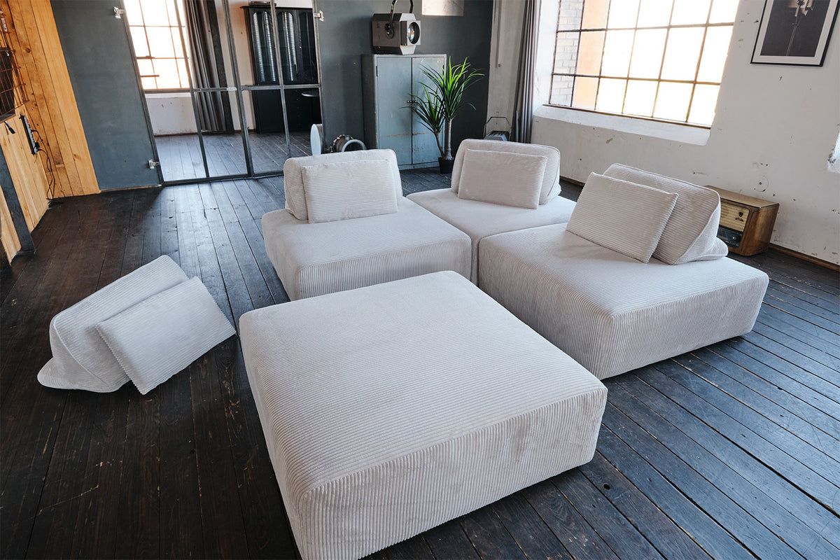 KAWOLA Modulsofa WIOLO SOFT 4 Module 4 Rückenkissen Cord hellgrau