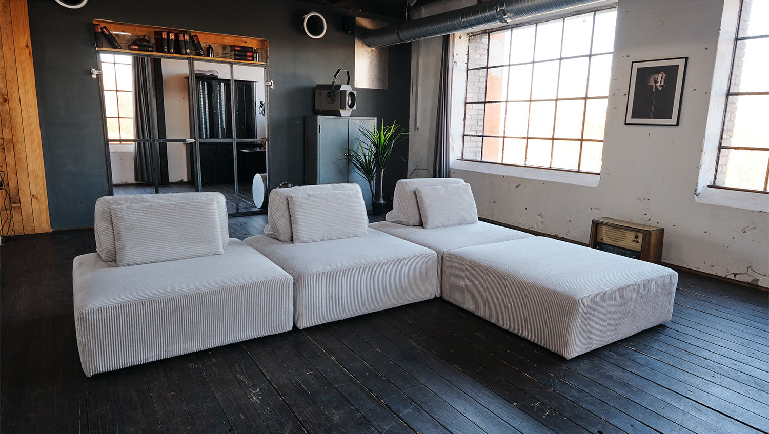 KAWOLA Modulsofa WIOLO SOFT 4 Module 4 Rückenkissen Cord hellgrau