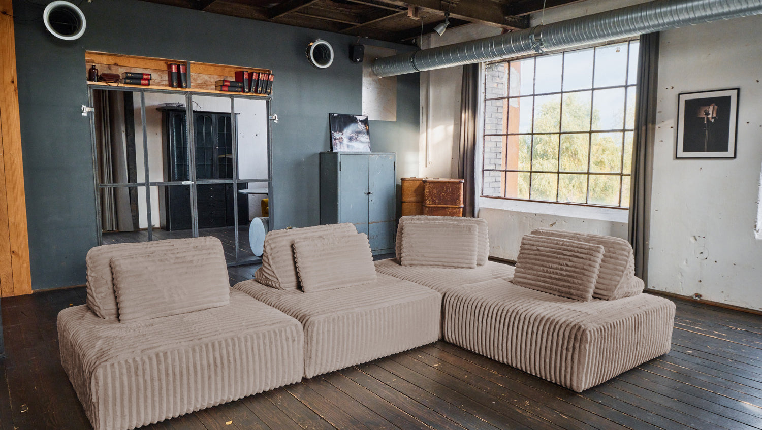 KAWOLA Modulsofa WIOLO SOFT 4 Module 4 Rückenkissen Weicher Breitcord taupe