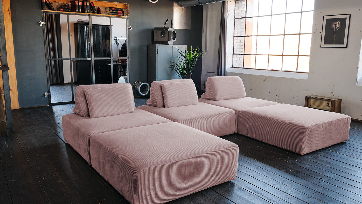 KAWOLA Modulsofa WIOLO SOFT 5 Module 5 Rückenkissen Cord rosa