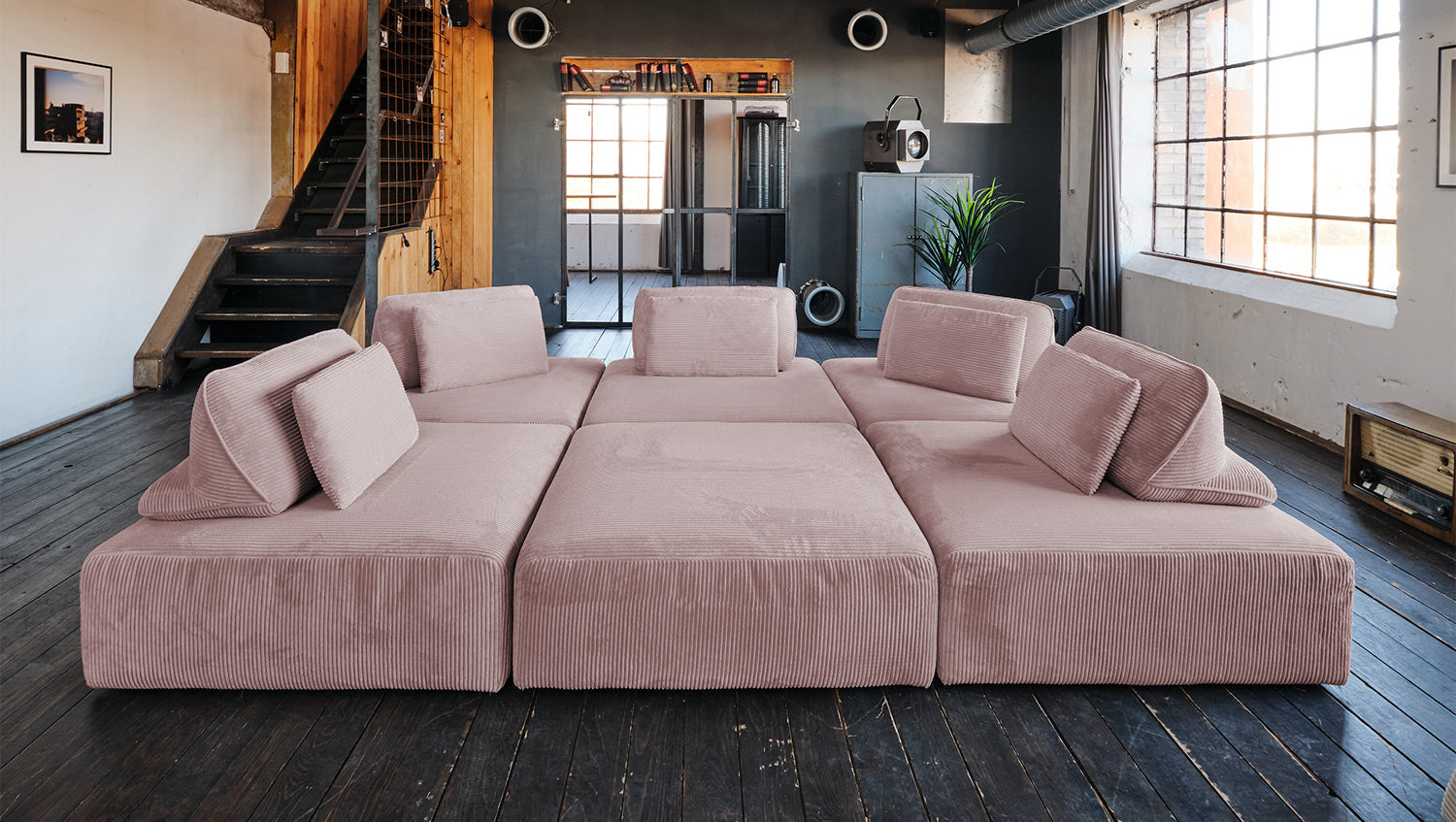 KAWOLA Modulsofa WIOLO SOFT 6 Module 6 Rückenkissen Cord rosa