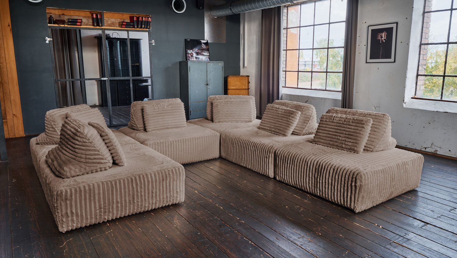 KAWOLA Modulsofa WIOLO SOFT 6 Module 6 Rückenkissen Weicher Breitcord taupe