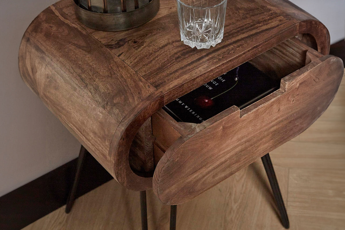 KAWOLA Nachttisch BAEL Beistelltisch Mangoholz massiv braun 1 Schublade