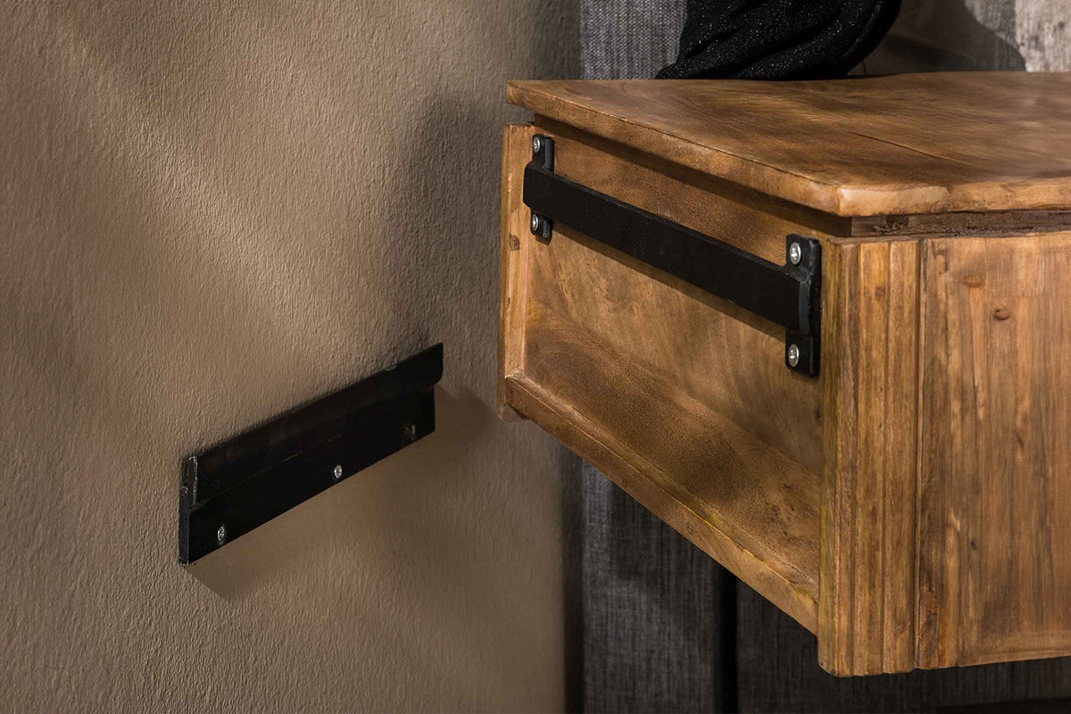 KAWOLA Nachttisch HEVE hängend abgerundet Mangoholz massiv natur 1 Schublade
